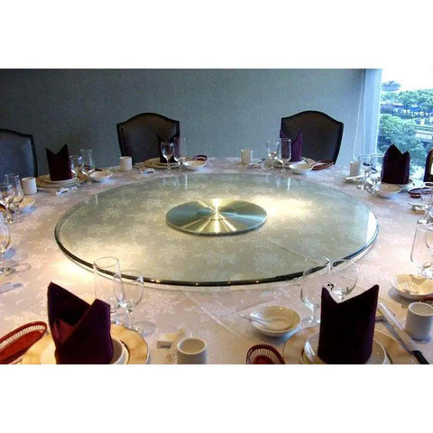 Large Lazy Susan Turntable With Clear Tempered Glass Top And Aluminum Base, 60 To 120 Cm Rotating Serving Plate On Dining Table