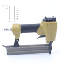 Heavy Duty Oil Free Pneumatic Staple Gun F32 Brad Nailer Air Powered Finishing Tool side view with comfy rubber grip.