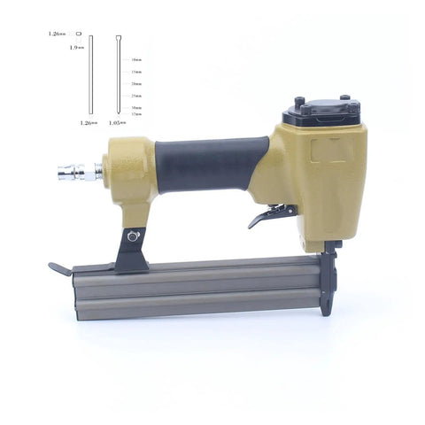Heavy Duty Oil Free Pneumatic Staple Gun F32 Brad Nailer Air Powered Finishing Tool side view with comfy rubber grip.