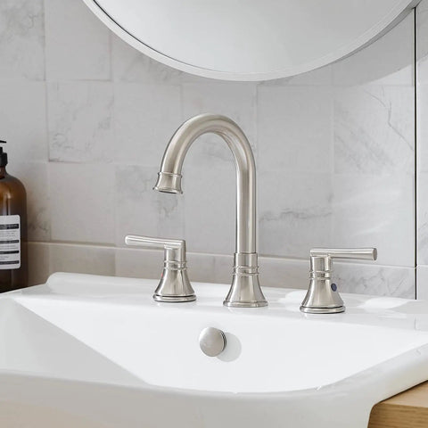 Brushed Nickel Widespread Bathroom Faucet Set 8 Inch 3 Hole With Two Handles Farmhouse Lavatory Vanity Mixer Faucet Pop Up Drain