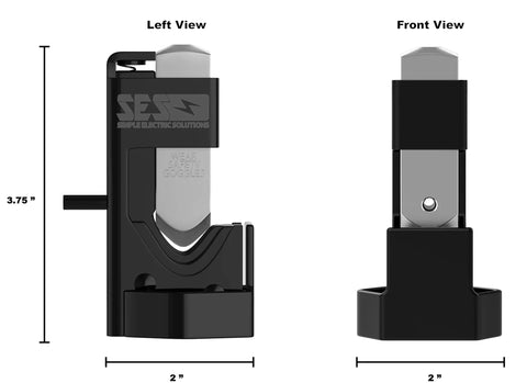 Left and front view of Pro Battery Lug Crimping Tool for 8 AWG Through 4/0 AWG Cables, compact spring-loaded lug crimper.