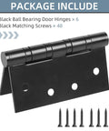 Six Pack Tough As Nails 4 Inch Stainless Steel Door Hinges Heavy Duty Ball Bearing Action Matte Black Finish with screws.