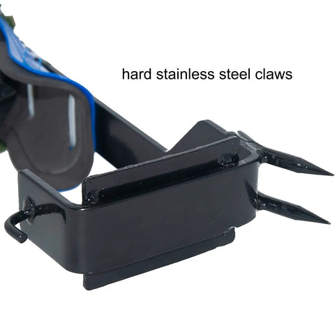 Close-up of stainless steel claws on Two Pack Tree Climbing Gear Kit With Pro Grade Adjustable Stainless Steel Spikes.