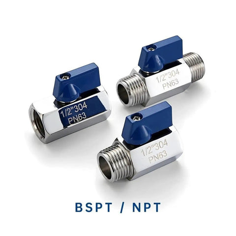 SS304 Stainless Steel Mini Ball Valve With Smooth Quick Turn Handle for fluid control and BSP NPT threaded connections.