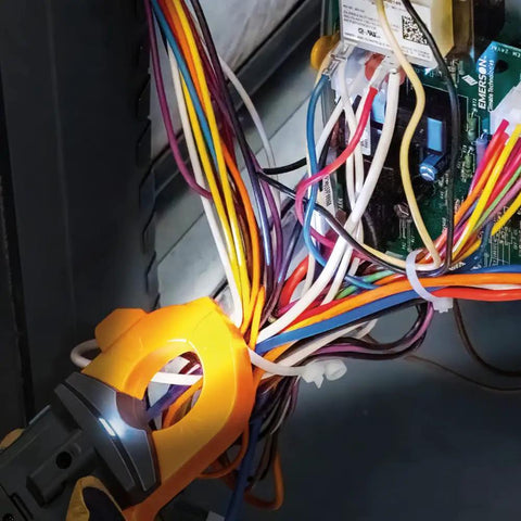 HVAC Clamp Meter All In One With Auto Ranging TRMS And NCVT Inrush And More For Voltage Current And Temperature in wiring panel