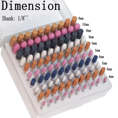 Assorted 100 Piece Grinding Stones Set With One Eighth Inch Shank For Rotary Tools Aluminum Oxide Mounted Grinding Bits Boxed