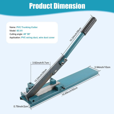 Manual Wire Duct Cutter For PVC Trunking And Open Slot Ducts, Adjustable 45 And 90 Degree Blade, Pro Grade Blue Tool Dimensions