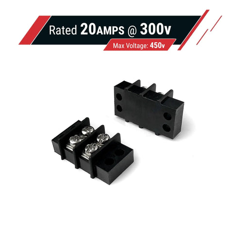 SpeedWare 2 Circuit Double Screw Terminal Junction Block 300V 20A Barrier Strip 2 Pack For Industrial Electronics And Automotive Projects, black 2-pole block