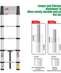 Image of 8.5 Ft Aluminum Telescoping Ladder For Home DIY Projects Foldable Extension With 12 Ft Reach Lightweight Portable Type 1A Soft Close Safety Durable Silver Finish showing longer aluminum tube comparison.