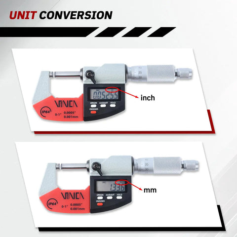 Next-Level Digital Micrometer 0 To 1 Inch And 0 To 25 mm Range, Ultra Precise 0.00005 Inch And 0.001 mm Resolution, IP64 Waterproof, Hold Function, Carbide Tip, Dual Readout LCD For Easy Machining QC And Precision Measuring