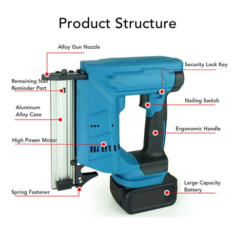 Heavy Duty Cordless Brad Nailer Battery Powered With 100 Nail Capacity Drives 10 To 30 Mm Straight Pins Quick Release Nose Design Zero Hassle Setup Dope For Baseboard Trim Woodcraft And Furniture Reupholstery Tasks Built Sick And Solid
