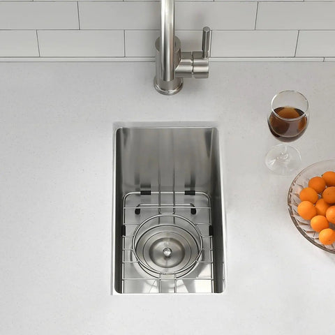 Undermount Small Bar Sink Workhorse in 16 Gauge Stainless Steel, 9x15 Inch Kitchen Bar Sink for RVs With Deep Basin, top view
