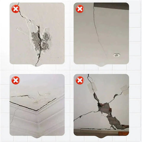 Cracked indoor walls before repair using 500G Dense Filler Wall Repair Paste With Moistureproof Binder And Quick Blend Fiber Reinforced Crack Prevention Formula For Strong Indoor Walls And An Easy DIY Fix For Basements Kitchens Bathrooms Hallways Concrete Boards And Tile Surfaces