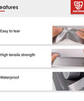 Close-up of 5 Pack Heavy Duty Waterproof Duct Tape 175 Yards 2 Inch Easy Tear No Residue Tough As Nails Adhesive Grey Packing Tape features.