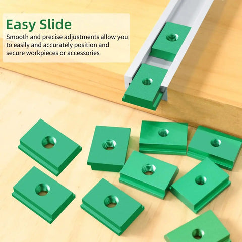 Beefy 10 Pack T Track Nuts M6 And M8 T Slot Sliders For 30mm Aluminum Extrusion Profiles on wood surface.