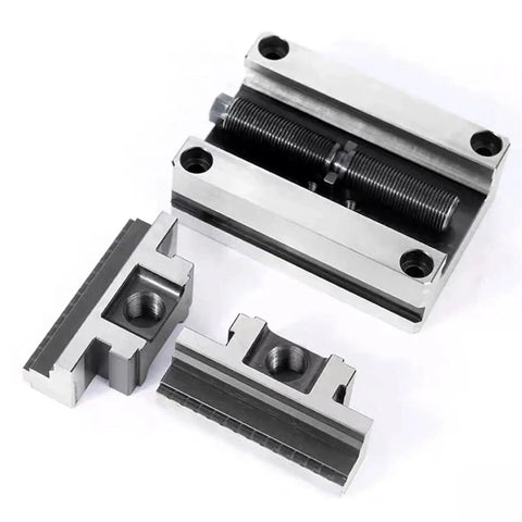 Shop Ready High Precision Bench Vise Featuring Dead On Accurate Self Centering Action For Cnc Machining Centers With Four Turn Fine Tuning And Rock Solid 0.03 Mm Jaw Precision, showing vise parts and mechanism.