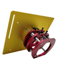 Pro Grade Aluminum Router Table Insert Plate With Slick Dial Up Lift Kit Compatible With 65MM Motor showing dial lift mechanism and support rods.