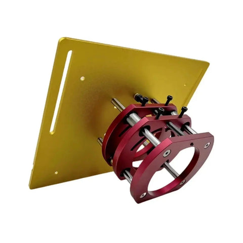 Pro Grade Aluminum Router Table Insert Plate With Slick Dial Up Lift Kit Compatible With 65MM Motor showing dial lift mechanism and support rods.