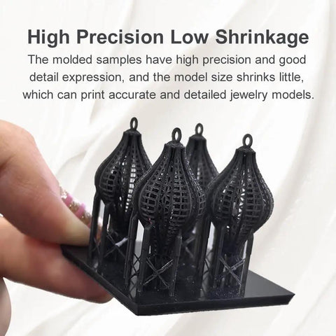 Slick Castable Jewelry Resin For DLP LCD 3D Printers 405nm 40 Percent High Wax Mix No Fuss Clean Burnout Dead Crisp Details Low Shrinkage Go To Choice For Gold Silver Crafting Black 1Kg Tub