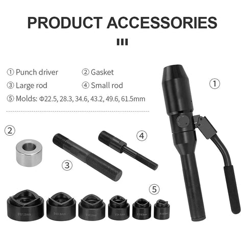 Built Tough Heavy Duty Hydraulic Hole Punch Kit 22.5 To 61.5mm Manual Punching Machine accessories with dies and rods.