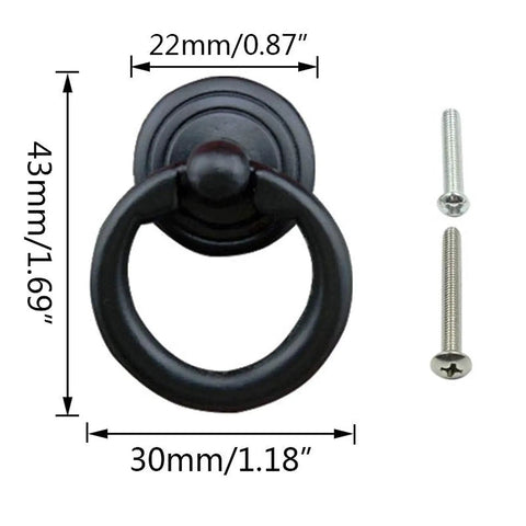 Antique Black Drop Ring Drawer Pulls Set Of 10 For Cabinets And Furniture, 1.69 Inch Total Length With 1.18 Inch Ring Diameter