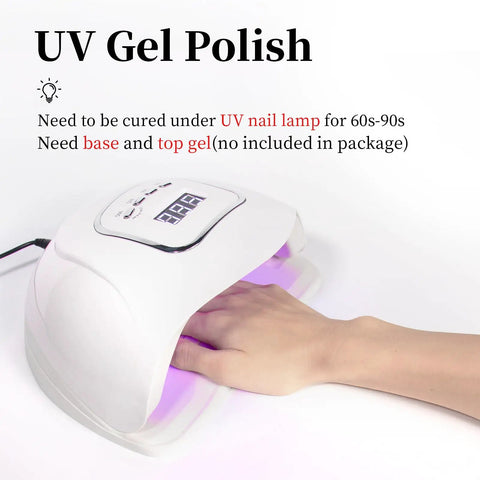 Hand under UV lamp curing Dope Big Apple Red Gel Polish Salon Grade 0.5 Fl Oz Soak Off UV LED Cure For 60 To 90 Seconds