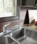 Classic Chrome Kitchen Faucet With 3 Hole Mount, Smooth Handle, Built To Last Stainless Steel Ball Valve over dual sinks