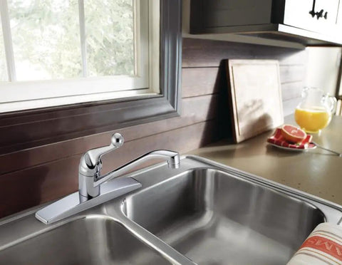 Classic Chrome Kitchen Faucet With 3 Hole Mount, Smooth Handle, Built To Last Stainless Steel Ball Valve over dual sinks