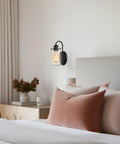 Bedroom with Rayne 9.5 Inch Modern Farmhouse Wall Sconce Black Gooseneck Light With Tapered Seeded Glass Shade Matte Black Finish