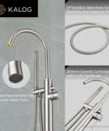 Freestanding Tub Filler Floor Mount Bath Faucet With Handheld Shower 360 Degree Swivel Spout Stable Tripod Base, brushed nickel