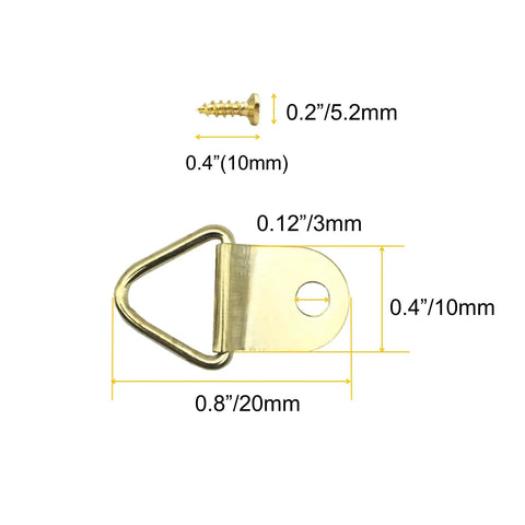 100 Pack Small Triangle Ring Steel Picture Hangers With Screws Gold Finish For Picture Frames Dimensions Detailed