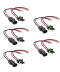 Grab This Awesome 5 Piece Ols Two Wire Weather Pack Connector Kit With Assorted Six Inch 16 Awg Waterproof Wires Perfect For Auto Marine Racing Or Industrial Jobs That Need Heavy Duty Sealed Connections. 5-piece 16 AWG waterproof wire connector kit with black and red leads