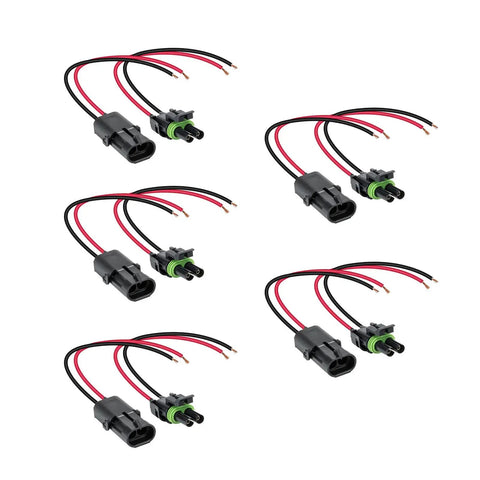 Grab This Awesome 5 Piece Ols Two Wire Weather Pack Connector Kit With Assorted Six Inch 16 Awg Waterproof Wires Perfect For Auto Marine Racing Or Industrial Jobs That Need Heavy Duty Sealed Connections. 5-piece 16 AWG waterproof wire connector kit with black and red leads