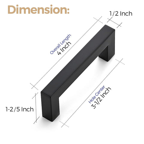 30 Pack Three And A Half Inch Square Cabinet Handles Matte Black Pulls For Kitchen Cabinets And Drawers Center To Center Dimensions