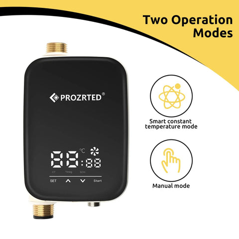 Straight Up Instant Hot Water Recirculating Pump Kit With Built In Digital Thermostat And Timer Under Sink System Kills Cold Showers, black unit with digital display.