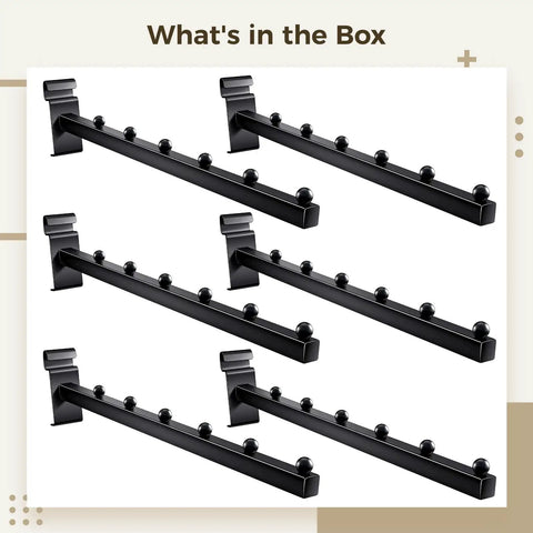 Six-Pack Gridwall Hooks in Matte Black, Waterfall 6-Ball Design, for space-saving wall displays and organization.