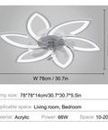 Low Profile Ceiling Fan With Lights That Do It All Modern Dimmable Light Fan, flower shade, acrylic, 78cm wide, size details visible