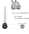 Two Pack Magnesium RV Water Heater Anode Rods for Suburban RV Heaters, 9.25 Inch Length shown next to a coin for scale