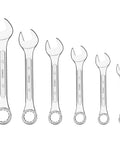 Set of six chrome wrenches from the 208 Piece General Household Hand Tool Kit With Plastic Storage Case Auto And Home Repair Ready DIY.