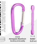 Pink Carabiner Key Clip With Spring Loaded Gate Aluminum 7075 D Ring Hook Buckle Heavy Duty Keychain Clip side and front view