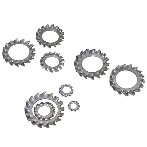 Premium 304 Stainless Steel External Multi-Tooth Star Lock Washers Set, 380 Pieces in various sizes, M2.5 to M12.