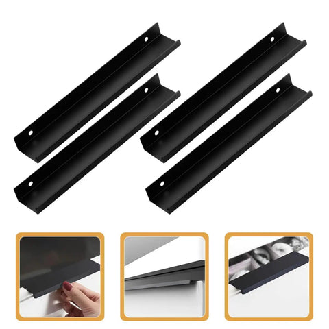 Matte Dark Hidden Cabinet Drawer Pulls 4 Pack, 200mm Extended Kitchen And Wardrobe Door Handles, Low Profile Furniture Hardware