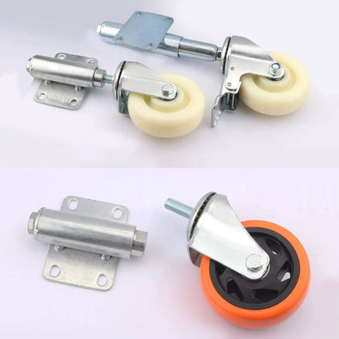 Heavy Duty Spring Loaded Gate Caster Wheel Retractable Shock Absorbing Swivel Roller For Garden Fences And Wood Gates. Features a 100mm tire.