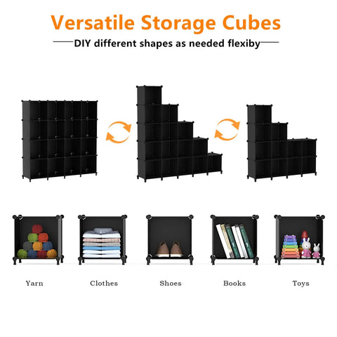 Boss 16 Cube Storage Organizer System for Closet and Bedroom DIY Stackable Shelving Units Portable Wardrobe Organizer in Black