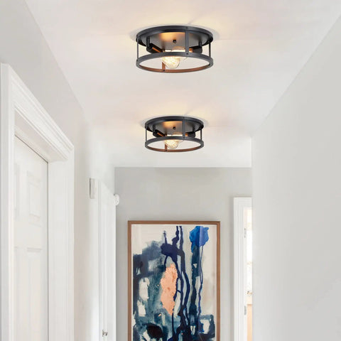 13 Inch Black Flush Mount Ceiling Light Fixture 2 Light 2 Pack Durable Matte Black Finish Sturdy Frame Modern Industrial Farmhouse Ceiling Lights.