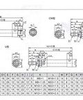 ZZAYGESY aluminum alloy pneumatic cylinder diagram with front and side views and dimension table (M-AL16x150).
