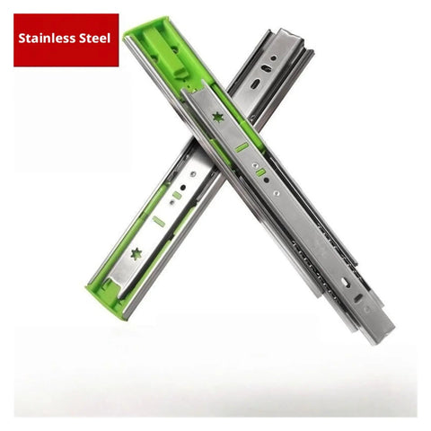 Heavy Duty No Slam Silent Close Drawer Slides 2 Pack Adjustable 12 To 20 Inch Rails 45mm Track Width Hydraulic Damping Three Section Buffer for Quiet Smooth Drawer Operation stainless steel slides