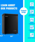 Freestanding Black Mini Chest Freezer With Precision Electronic Thermostat And Two Removable Baskets, compact design 29.5 x 16.3 x 20.7 inches.