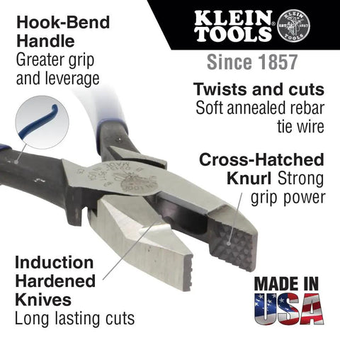 Heavy Duty 9 Inch Ironworker Pliers For Rebar ACSR Screws Nails And Hardened Wire, High Leverage Side Cutters with features