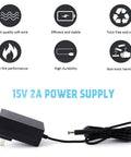 UL Listed 15V 2A Power Supply Charger With Wide 100V To 240V Input Output 15V 2A 30W Universal 5.5mm x 2.1mm Or 5.5mm x 2.5mm DC Plug Switching Transformer Adapter For Your Devices black AC adapter with attached DC cable